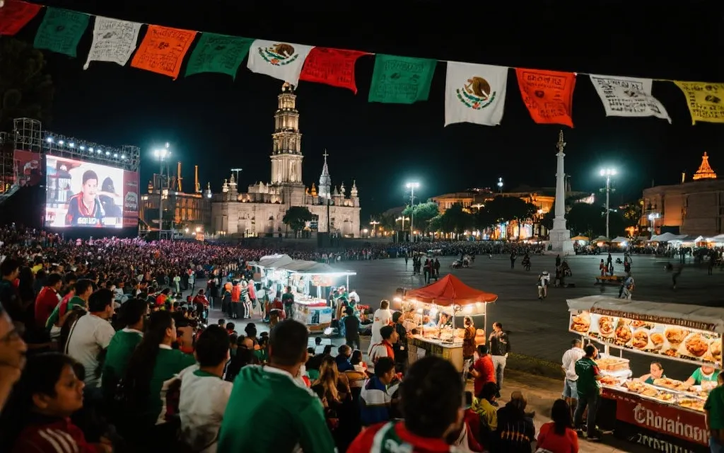 世界杯球迷在墨西哥街头节庆与公共广场观赛的氛围图